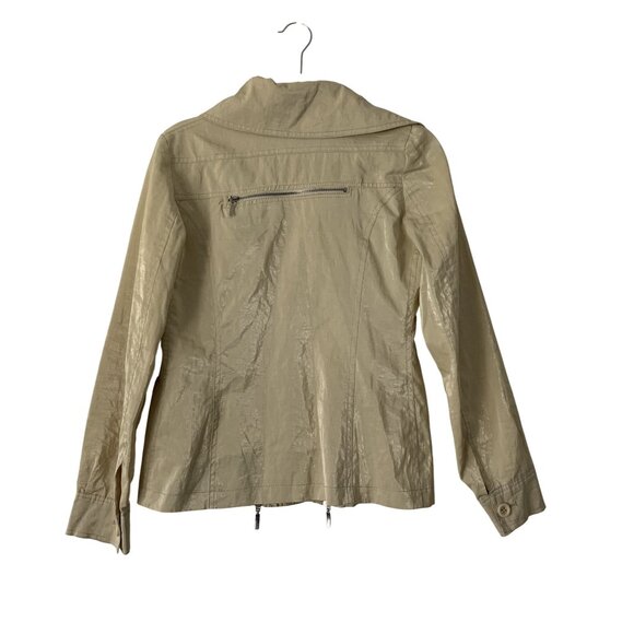 Maeva Beige Metallic Jacket Double Zipper Closure Spread Collar Size M Linen - Picture 4 of 11